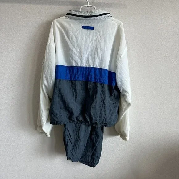 Pierre Cardin 90s White Blue & Gray Nylon Windbreaker Jacket & Pants Track Suit
